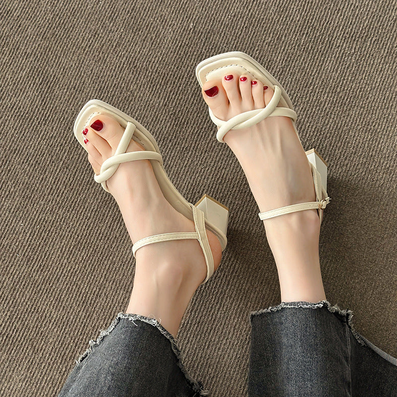 Sandals women's summer 2025 new fashion versatile gentle retro block heel anti-slip strap heels summer