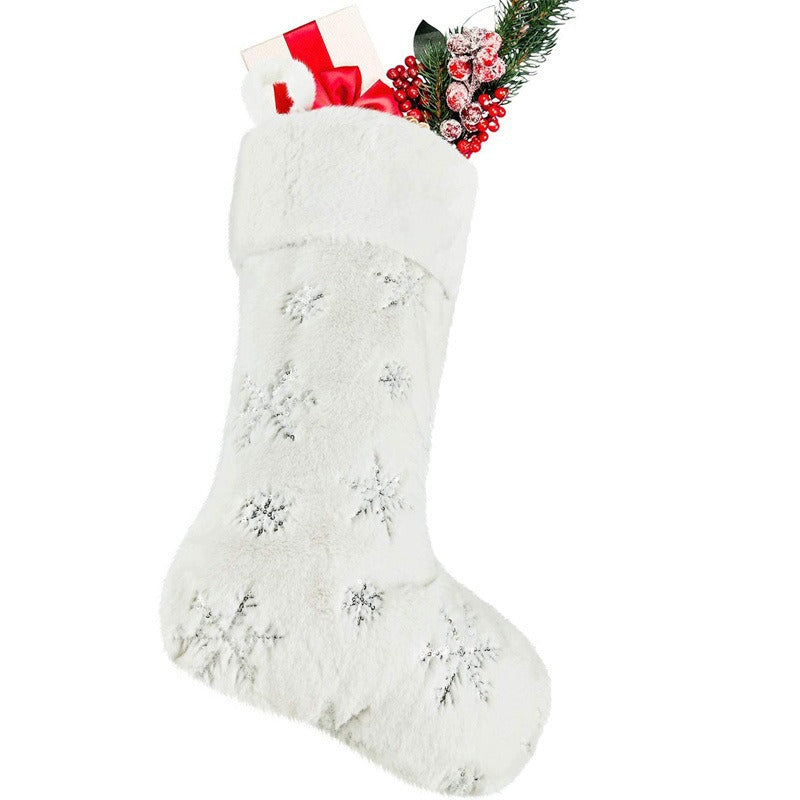 Cross-border new sequin plush Christmas stockings gift bag crafts wall fireplace pendant scene arrangement props