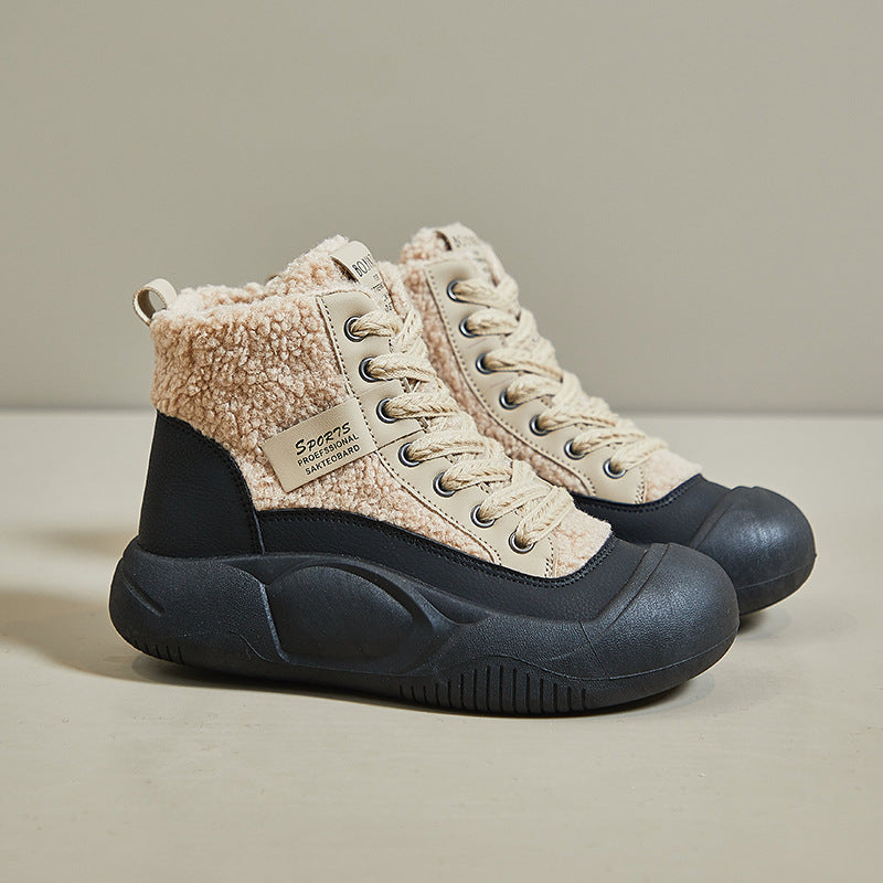 2024 winter fleece white shoes new Korean version ins schoolgirl thick-soled heightened sports board shoes casual XFL28