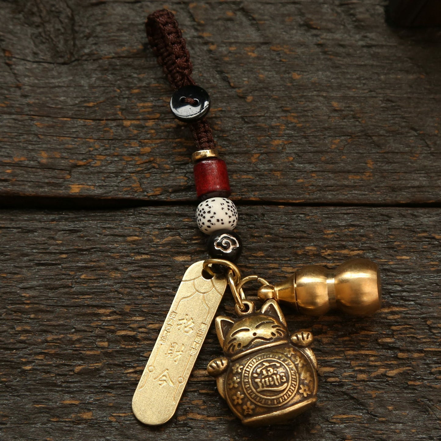 Brass Lucky Cat Five Emperor Money Keychain Copper Lucky Car Pendant Cute Keychain Birthday Gift Ornament