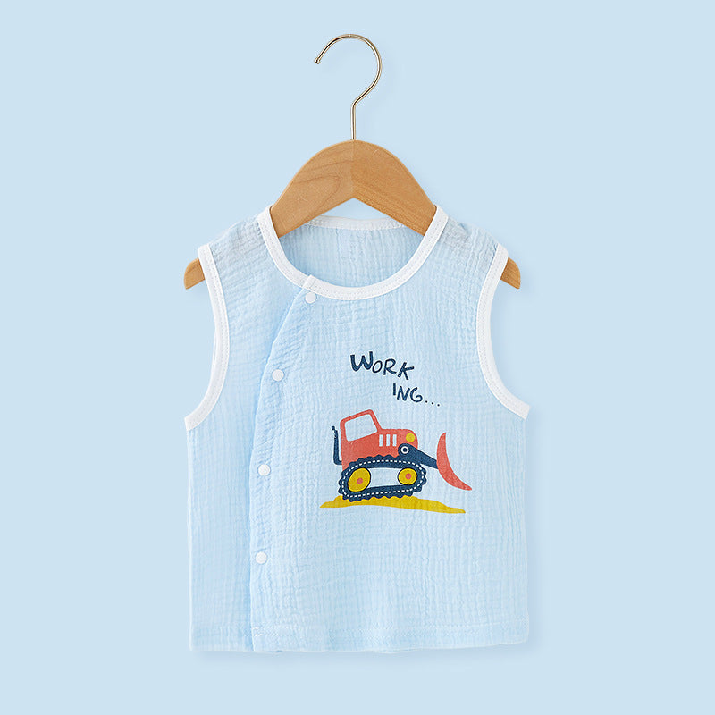 Washed gauze baby vest summer thin boys girls vest horse clip cotton baby gauze kan to wear outside the shoulder