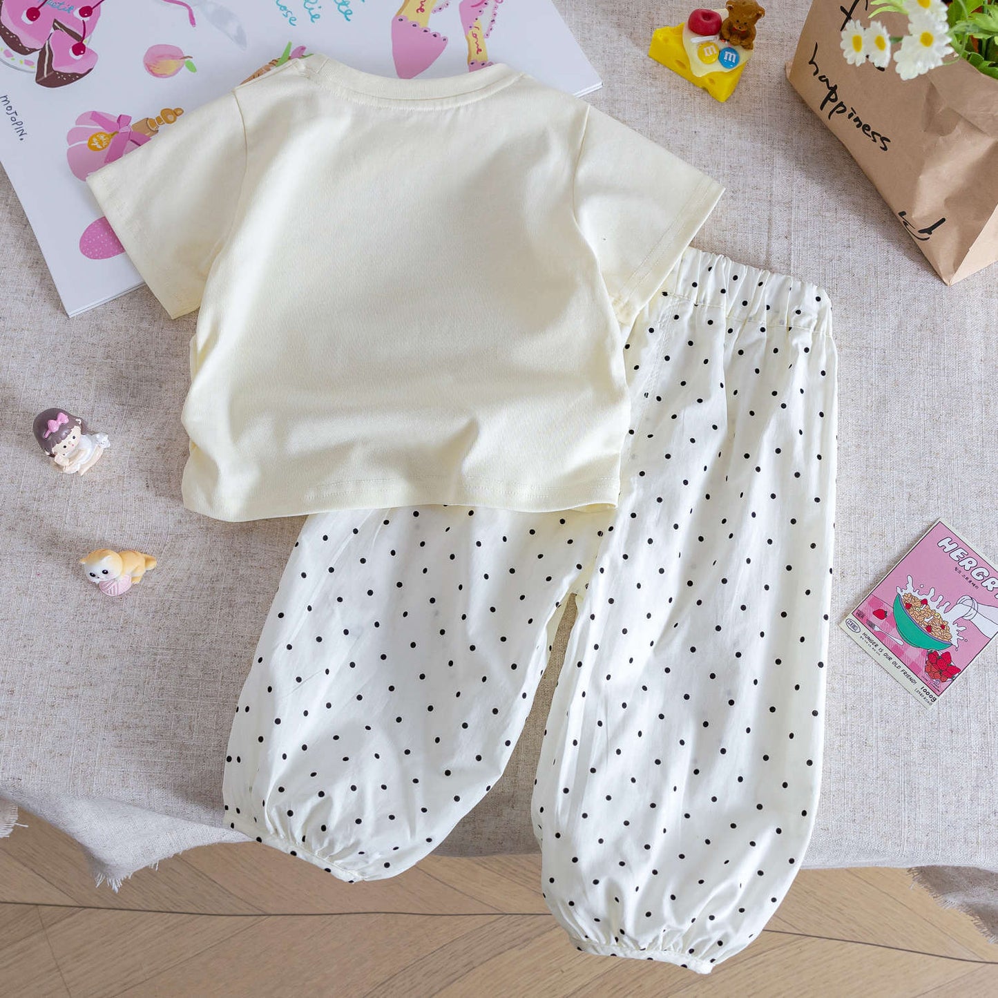 Girls' set 2025 summer new baby cartoon short sleeve t-shirt thin mosquito pants two-piece set of children's summer clothes