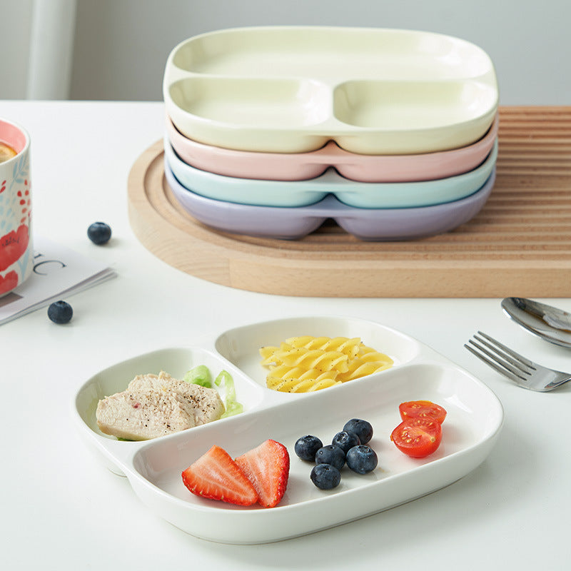 Ceramic compartment dinner plates, one person food fat reduction tableware plates, household children's multi-grid dinner plates, weight loss snack plates wholesale