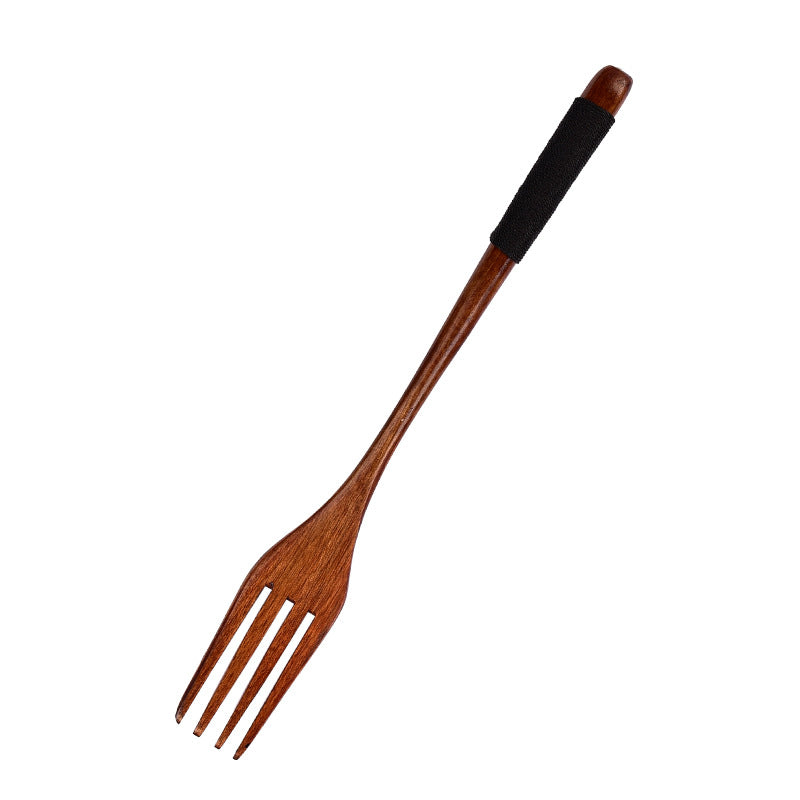 Japanese long handle wooden spoon, wooden fork set, winding thread, wooden soup, soup spoon, solid wood tableware 22.5 cm, factory wholesale