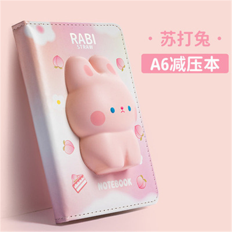 Creative A6 decompression notebook, 3D soft cute memory foam doll diary, slow rebound pu handbook notebook