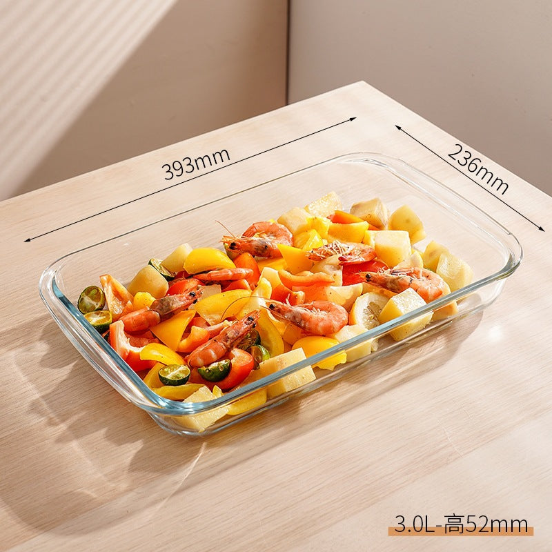Household high borosilicate glass baking pan High temperature resistant glass baking pan oven microwave steaming fish special steaming and baking