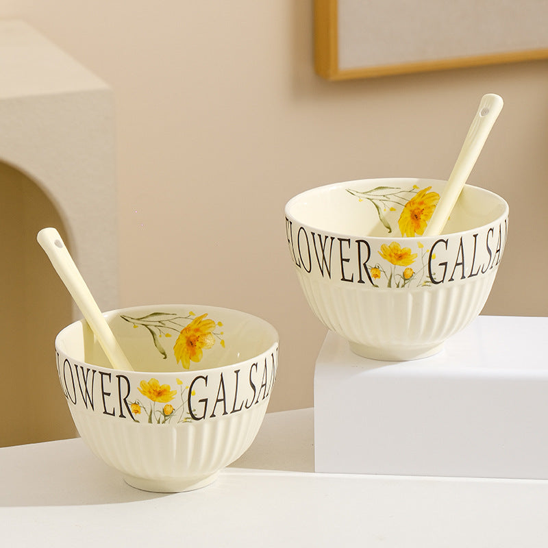 Ceramic tableware, household rice bowls, cream wind dessert bowls, round soup bowls, high temperature resistance, thickening, anti-scalding, wholesale gifts