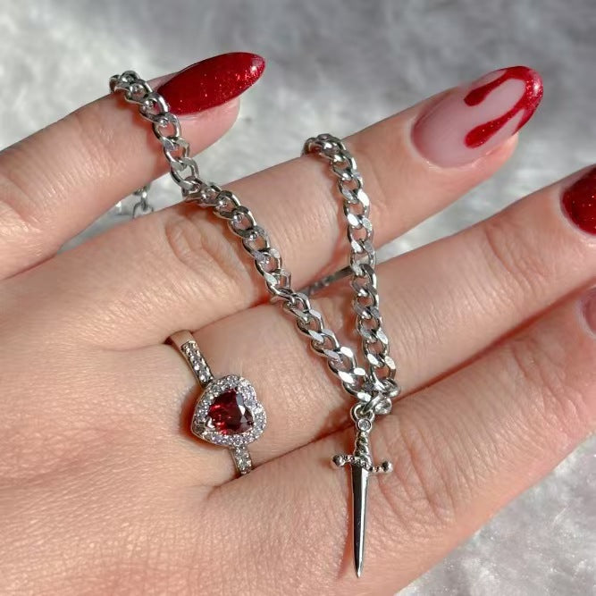 European and American cross-border Valentine's Day, one arrow piercing the heart, dagger sword, pendant, double-layer love necklace, anime alloy jewelry