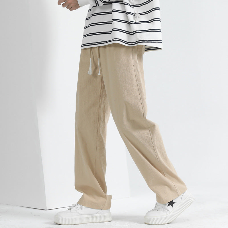 Pants: Men's spring and autumn cotton and linen straight-leg pants, men's slacks, loose men's pants, autumn sports trousers, cotton sweatpants