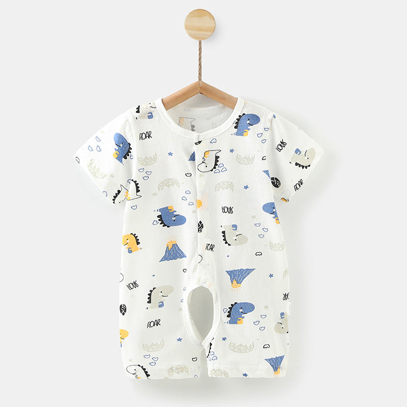 Baby open-file onesie, summer thin baby cotton short-sleeved Ha clothes, crawling clothes, pajamas, newborn clothes, summer clothes