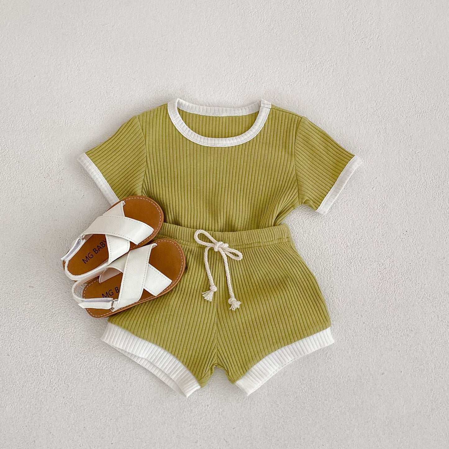 Baby boy suit, summer new baby simple casual round neck T-shirt, large PP pants two-piece set, Korean version of the versatile trend