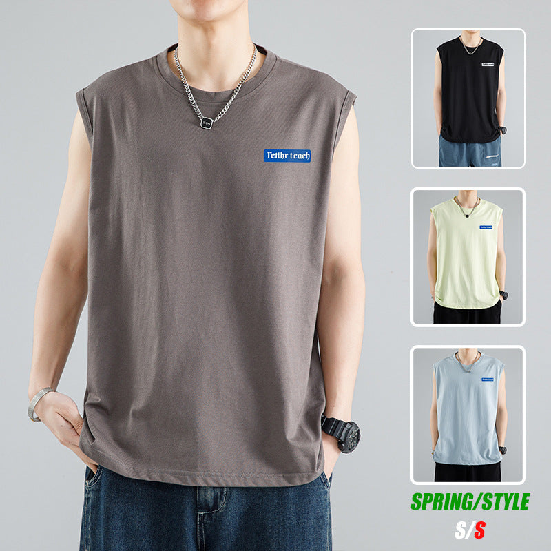 Sleeveless T-shirt men's summer thin ice fashion brand athleisure shoulder vest fashion versatile loose top
