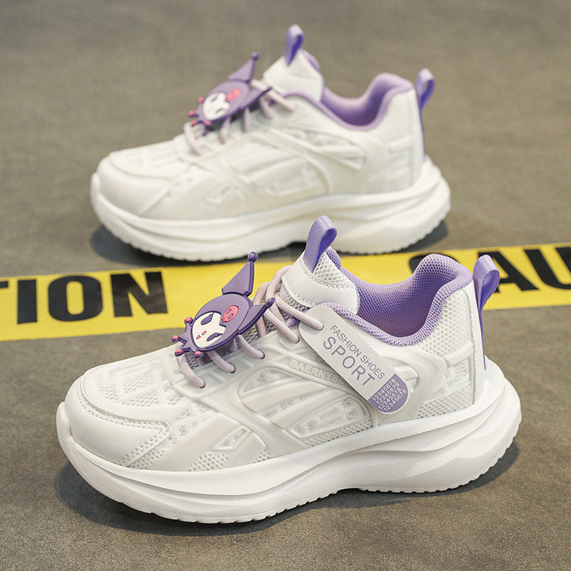 Summer girls' sneakers, mesh breathable single shoes, outdoor casual shoes, telescopic buckle running shoes for middle school students, and primary school students