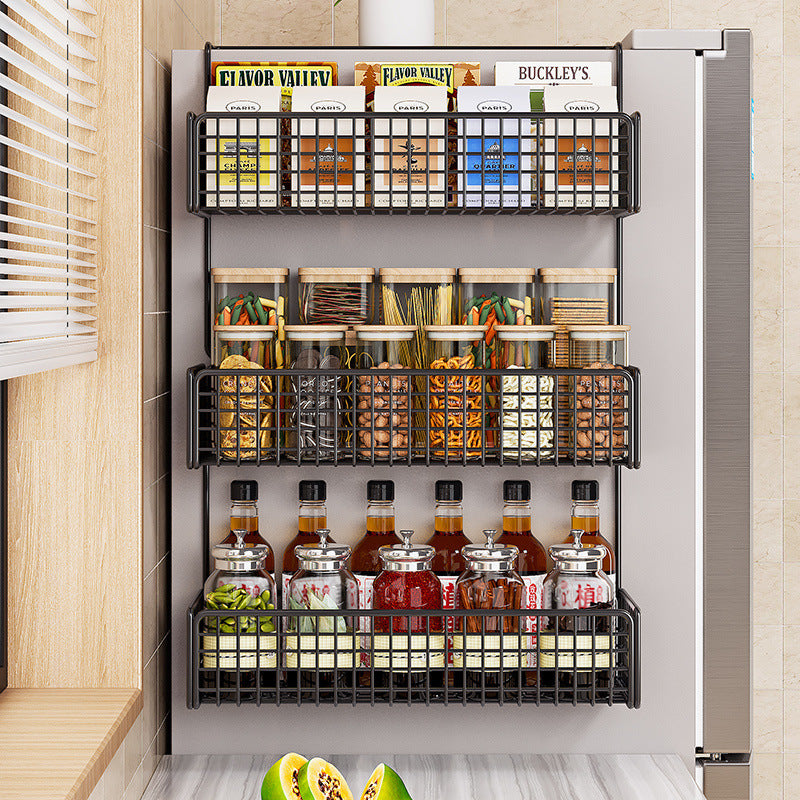 Seasoning, plastic wrap, multi-function storage rack, side hanger, kitchen paper towels, refrigerator, household goods storage bag