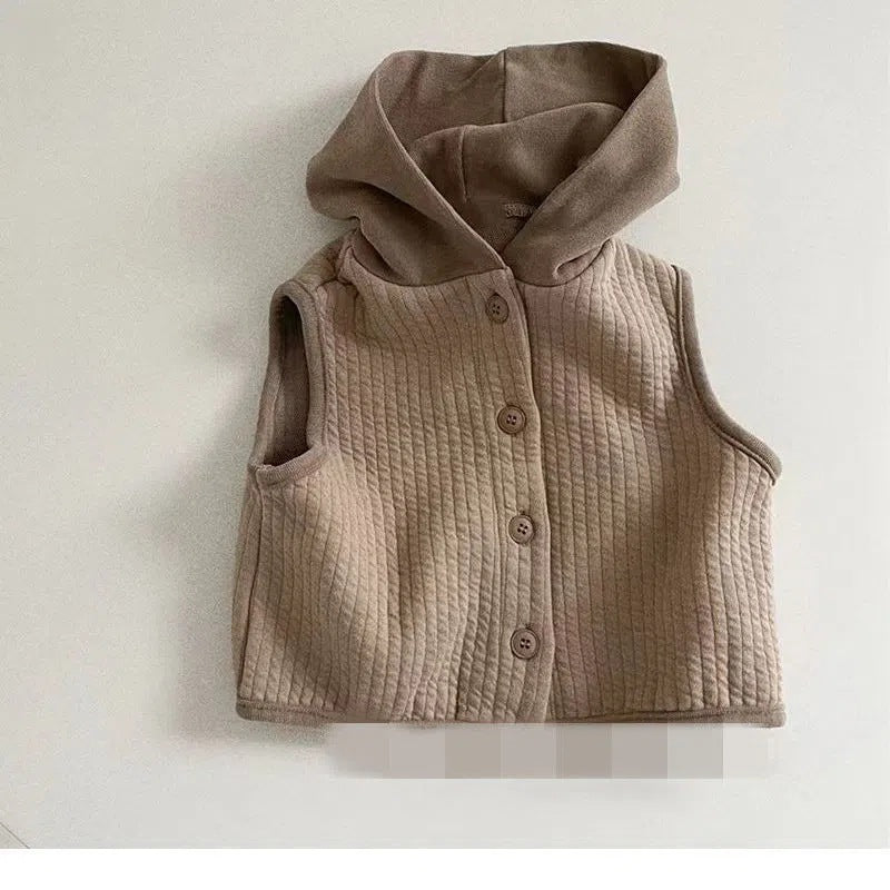 Korean version of children's clothing 2023 spring children's vest spring and autumn wear Han Fan baby baby hooded shoulder vest horse clip