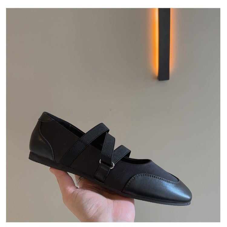 Flat Shoes Women's Square Toe 2025 New Spring Pumps Mary Jane Ballet Shoes with Elastic Band Silver Soft Soled Singles