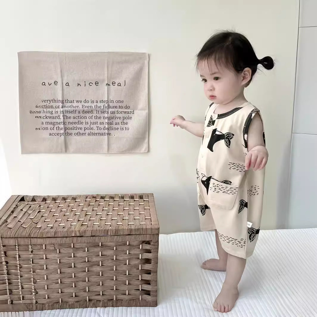 Super foreign baby summer clothes baby girl thin clothes baby boy cute climbing suit cotton sleeveless jumpsuit