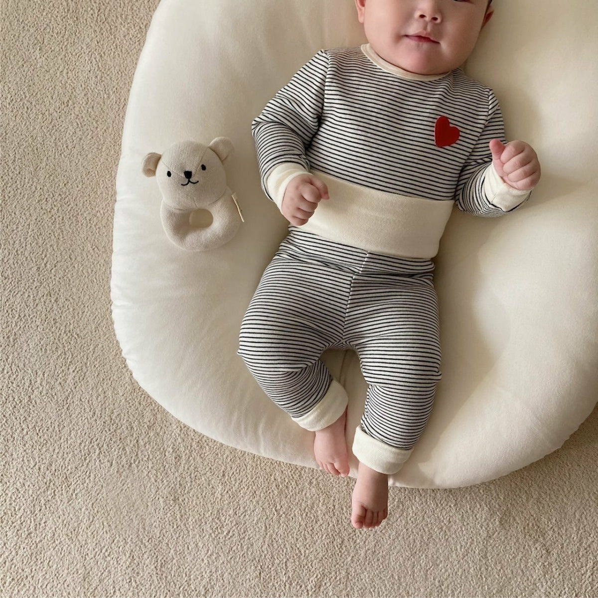 Newborn clothes A baby striped triangle crawling suit + high-waisted belly pants + headband three-piece baby suit