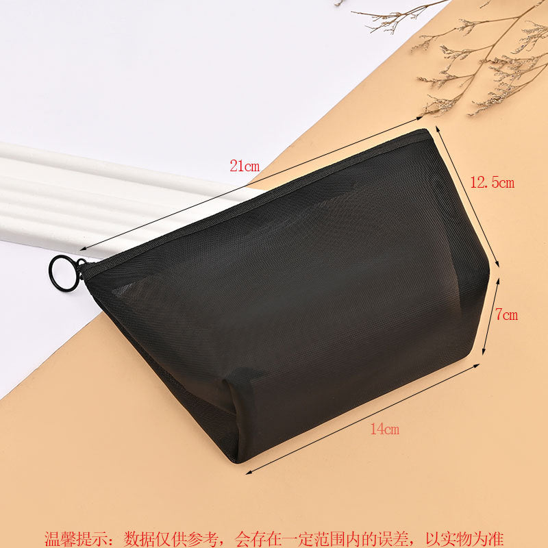 ins Japanese Korean girl heart flocking love mesh cosmetic bag transparent travel storage bag portable lipstick bag wholesale