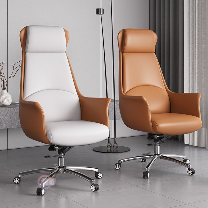 Light luxury boss chair, home ergonomic chair, leather seat, comfortable to sit for a long time, not tired, reclining computer office chair
