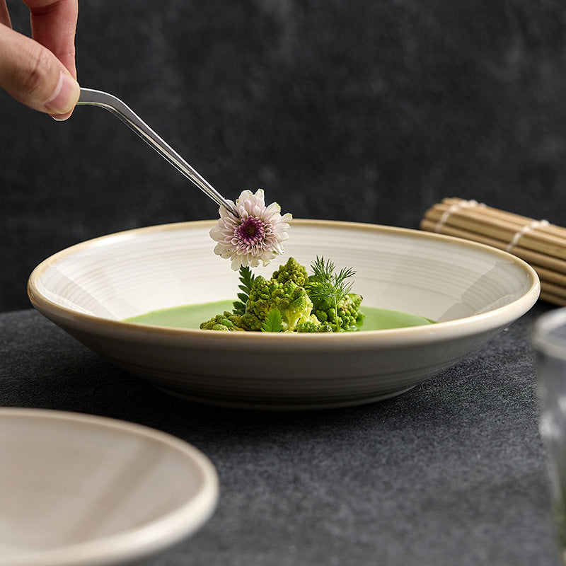 Plate Plate Vegetable Plate Household Plate Ceramic Cold Dish Plate 2023 New High-end Japanese Deep Dish Western Soup Plate