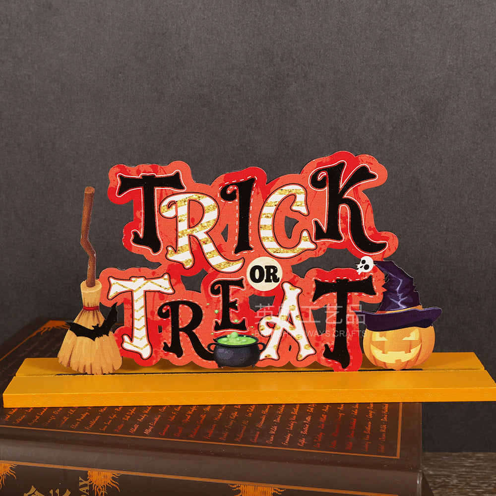 Halloween decorations, wooden ornaments, wooden craft supplies, props, with pedestals, letters, pumpkin tabletop ornaments