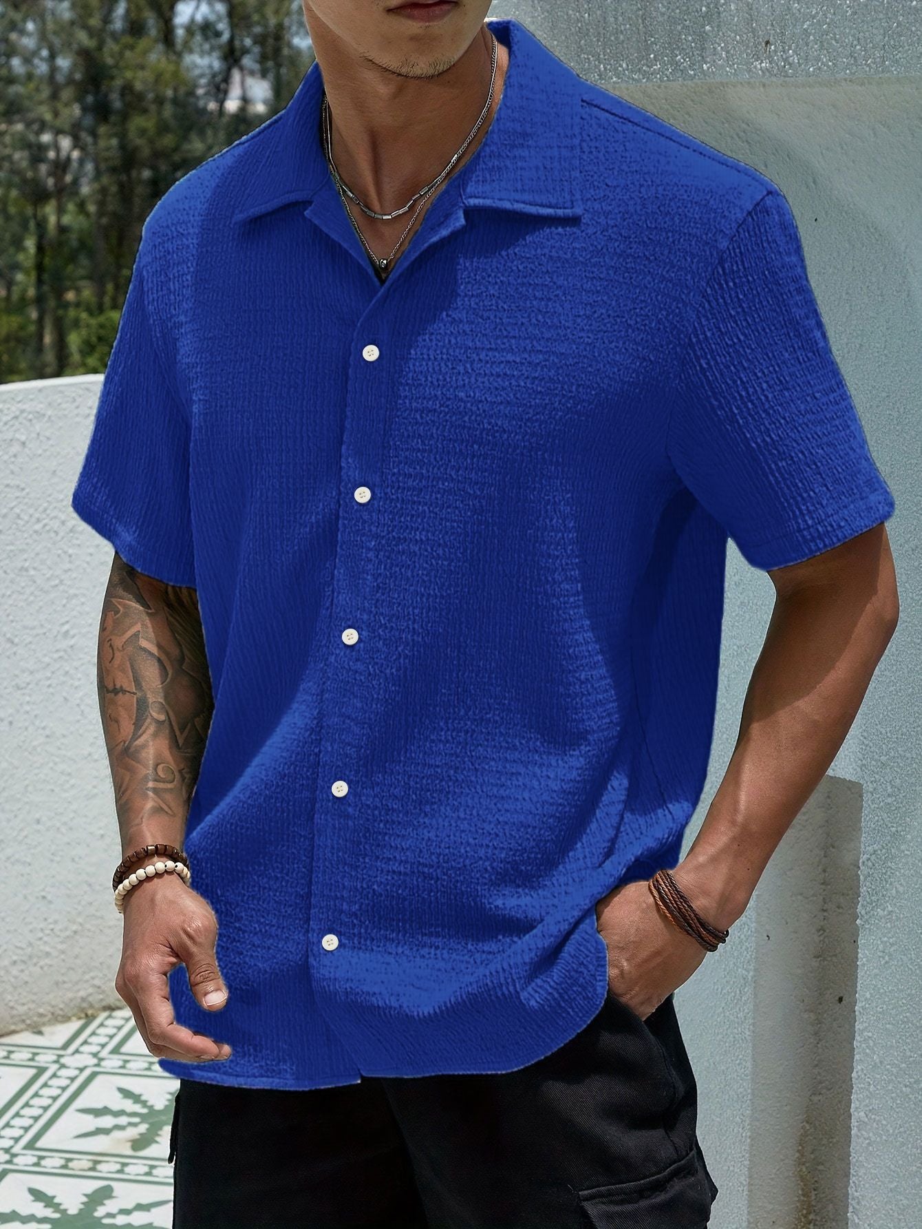 Exclusive for temu shein amazon cross-border foreign trade men's shirt 2024 summer new men's solid color short