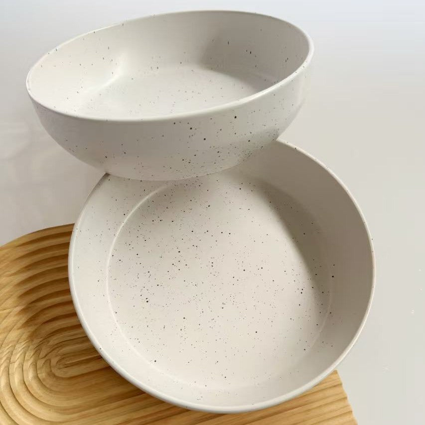 High value retro solid color matte 8 inch large soup plate wabi-sabi style Japanese simple plate salad soup dish