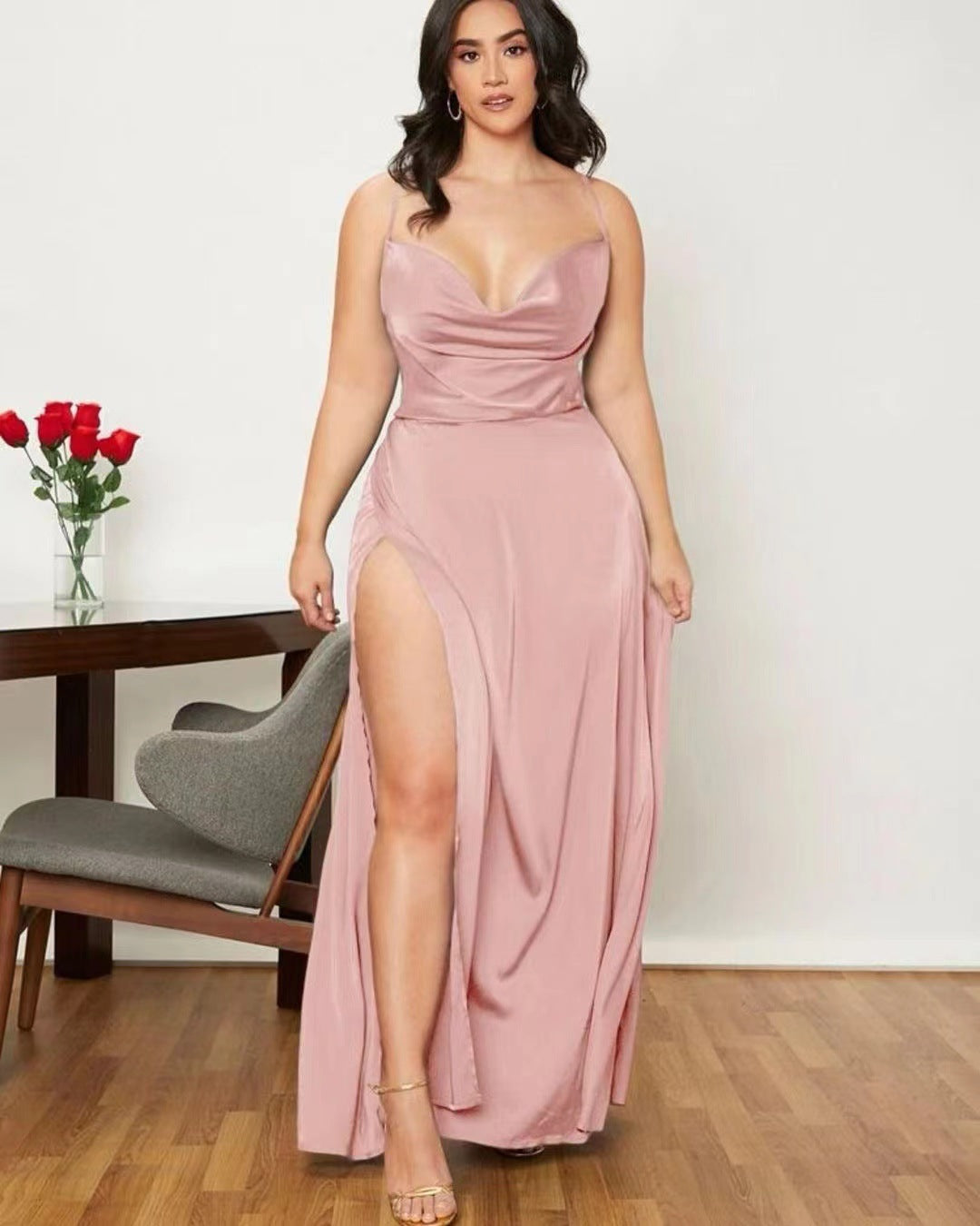 2024 new European and American foreign trade women's clothing sexy slim slim backless Amazon suspender waist dress long skirt