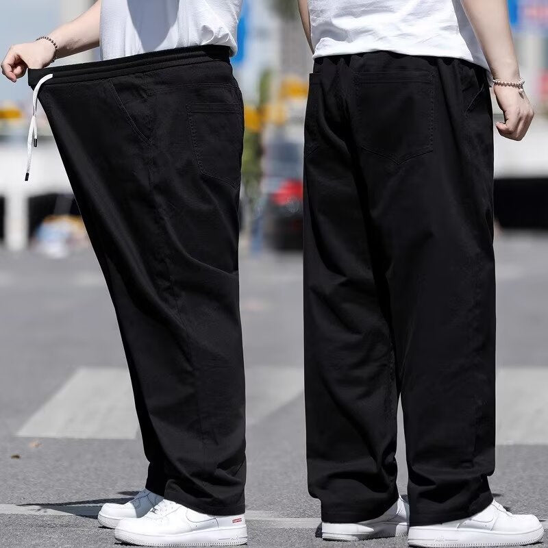 Fat Plus Size Casual Pants Men's Spring and Summer Fat Plus Loose Straight Pants Fat Guy Thin Elastic Pants