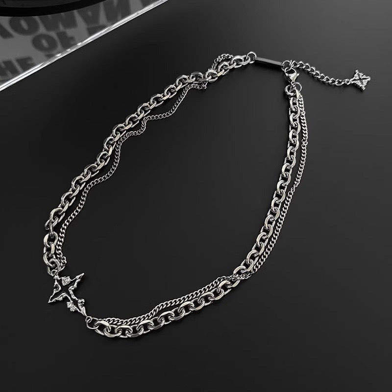 Europe and the United States dissolve dark cross necklace men's high-end titanium steel clavicle chain boys ruffian accessories hip-hop trend