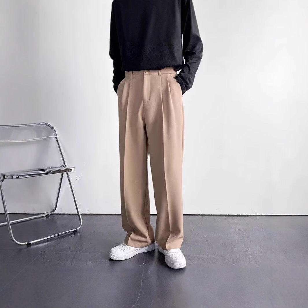 American-style white trousers, men's high-end sense of loose straight-leg mopping trousers, casual and versatile, suit pants, suit pants, trendy