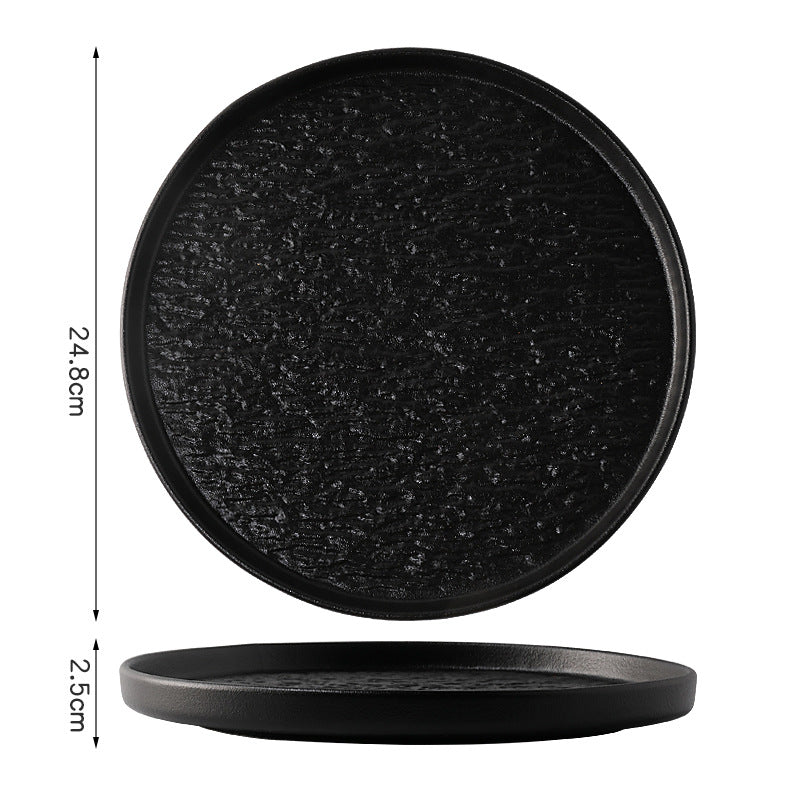 Rock pattern round steak steak plate western food plate japanese simple black and white ceramic restaurant tableware premium sense wholesale