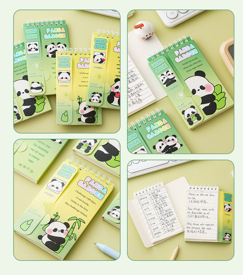 Cartoon cute panda English word book can cover diary, portable portable notebook, pocket book