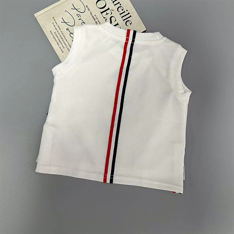 Kids Vest 2024 Summer New Baby Thin Cool Ice Silk Knit Top Baby Lapel Polo Shirt Trend