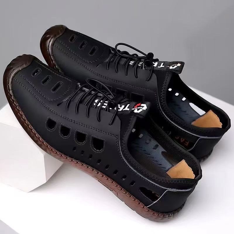 Sandals summer men's summer breathable soft leather soft-soled casual leather shoes men's cave beach toe toe online dad shoes