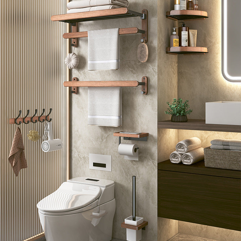 Solid wood bathroom towel rack non-perforated toilet shelf wall mounted walnut toilet bath towel rack storage