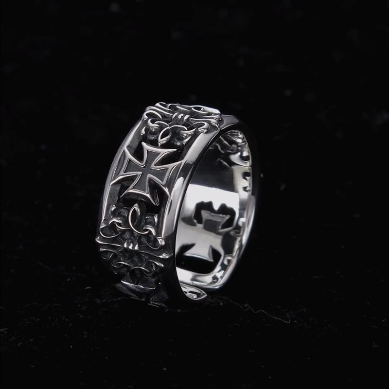 New vintage cross tide ring male hip hop punk style niche single ring personality luxury open index finger ring