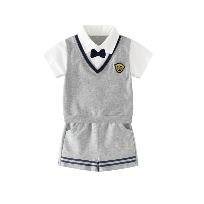 Boys' outfits 2025 new summer short-sleeved foreign trendy children's clothes children's summer dresses gentleman's one-year dresses
