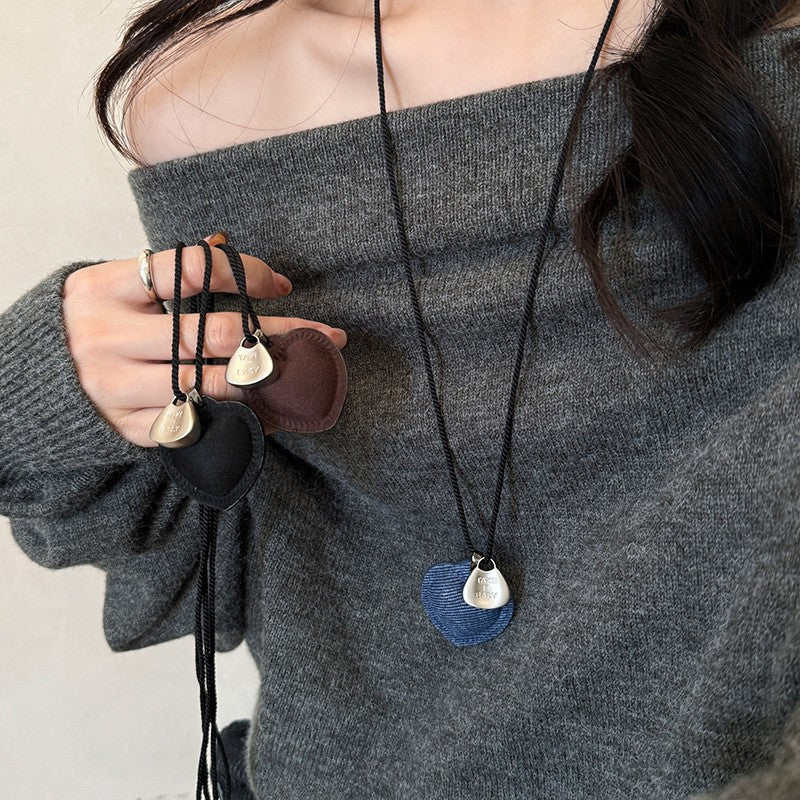 ins blogger denim love string necklace 2024 new fashion trend sweater chain niche simple necklace women