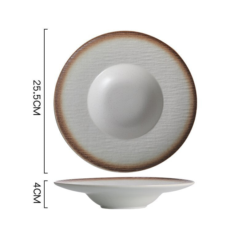 Japanese ceramic flying saucer plate, straw hat plate, round pasta plate, underglaze color soup plate, deepening retro deep dish, retro style
