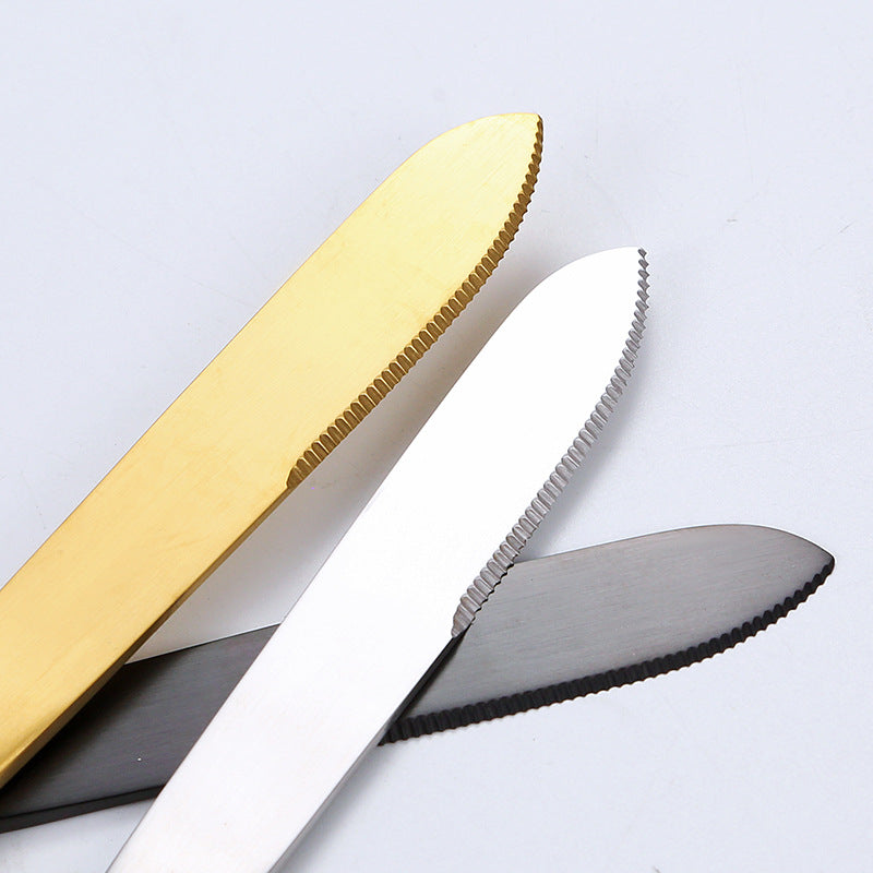 Cross-border 304 stainless steel cutlery set Sanded western food knife, fork and spoon 4-piece set of gold-plated steak cutlery set