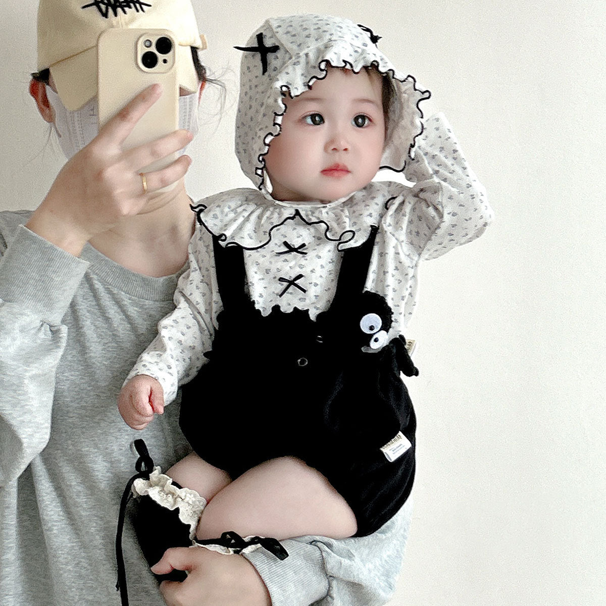 Infant and toddler set doll collar spring and autumn strap foreign style suit outing clothes little princess set Z1250
