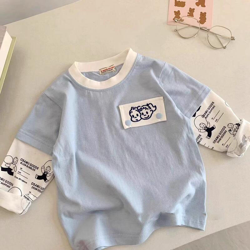 Little cloth bear children's set 25 spring and autumn new men's and women's embroidered sweatshirt set baby sports two-piece set trend