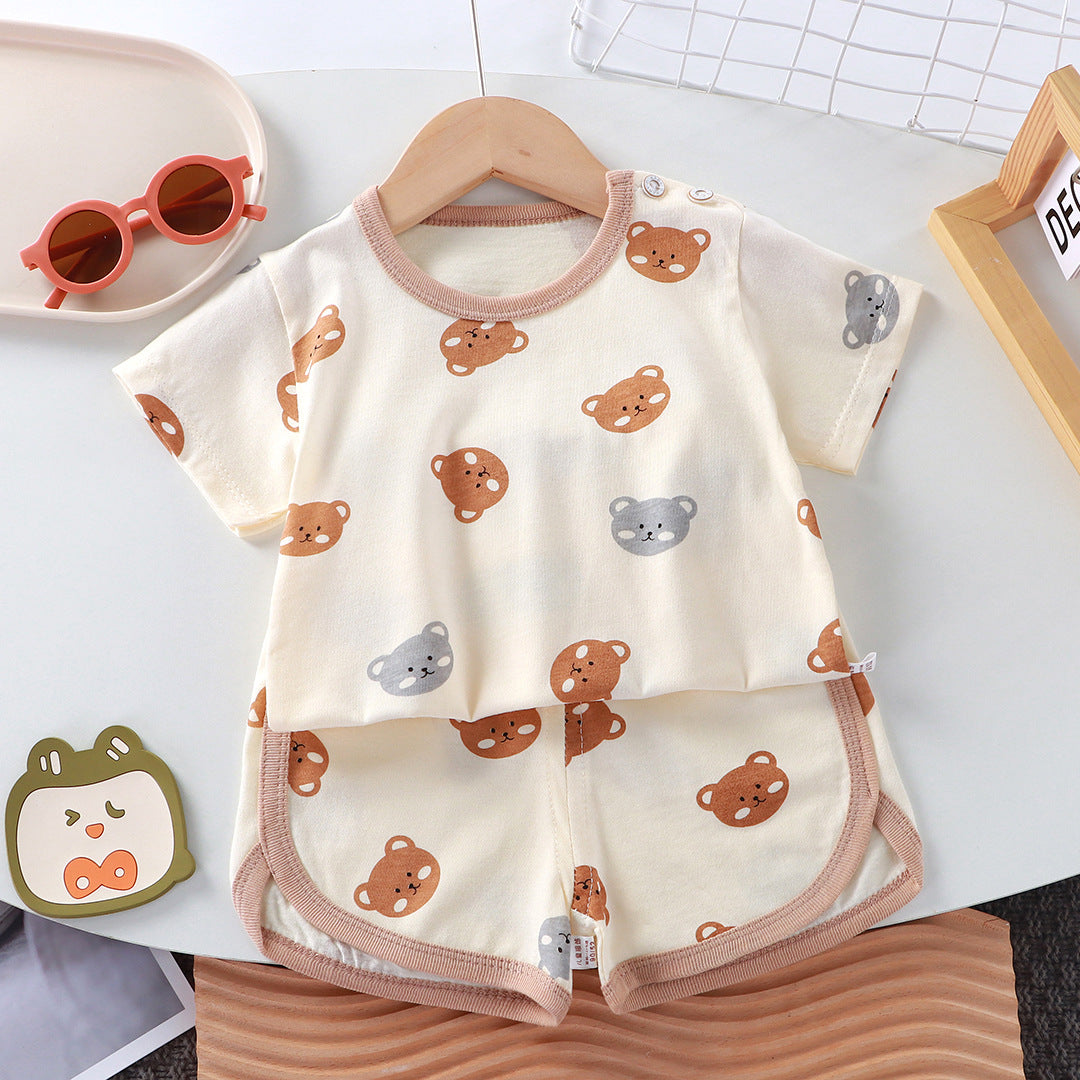 Children's short-sleeved set baby summer T-shirt two-piece set of pure cotton sports and casual clothes for children and children