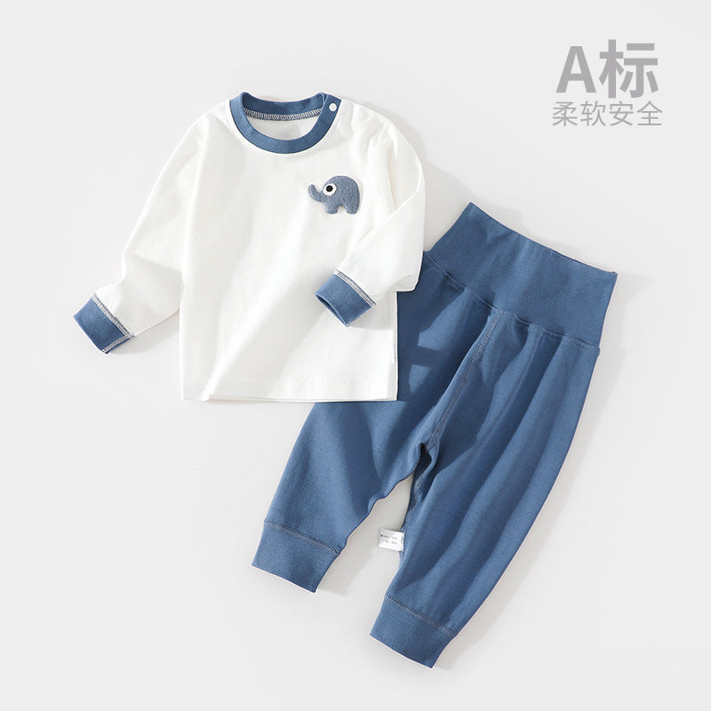 Baby autumn coat set, cotton high-waisted belly protection, autumn pants, male and female baby long-sleeved split winter pajamas, cotton children