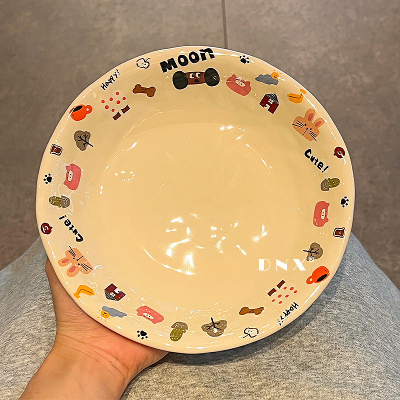 Cute moon dog ceramic tableware high value ins dinner plate, rice bowl, salad bowl, soup plate, household dish plate gift box