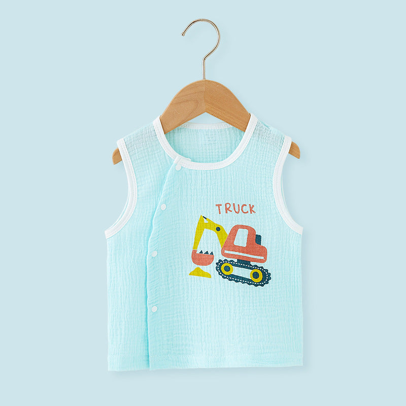 Washed gauze baby vest summer thin boys girls vest horse clip cotton baby gauze kan to wear outside the shoulder