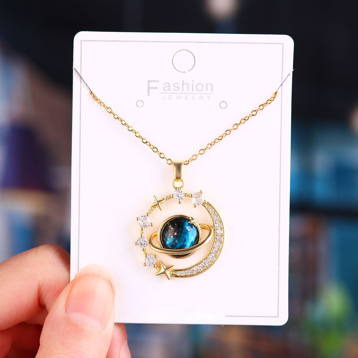 Starry Sky Planet Light Luxury Temperament Gorgeous Full Diamond Necklace Women's Versatile Clavicle Necklace Temperament Light Luxury Niche Design Sense