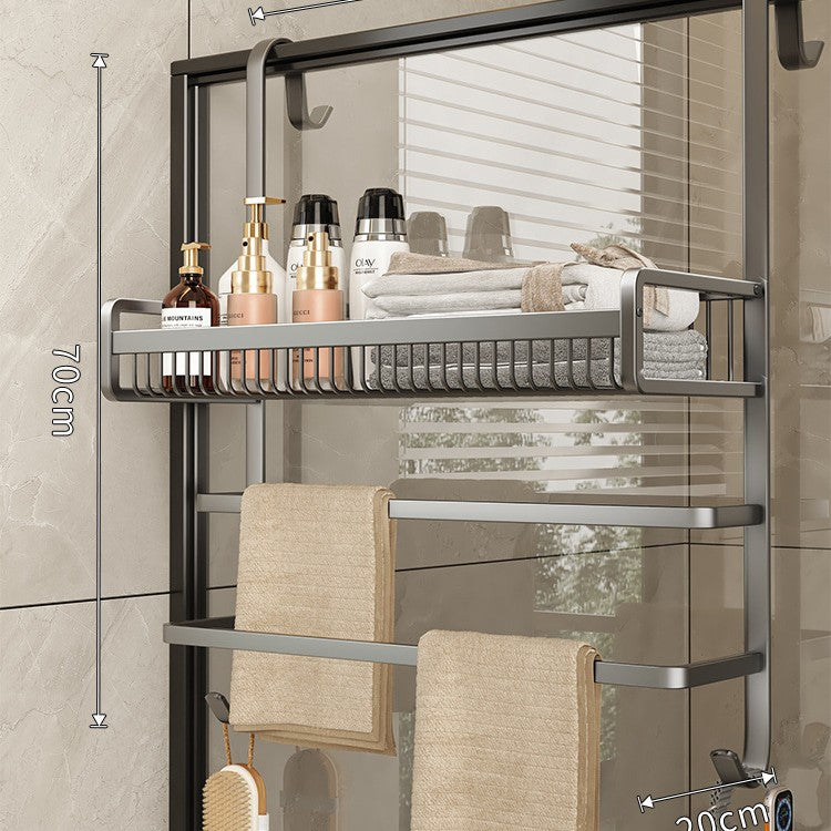 Towel rack toilet no punching bathroom shelf toilet shower room glass door hanger towel rod bath towel rack